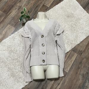 Revolve Pistola XS Oversized Beige Dove Cable Knit V-Neck Chunky Kira Cardigan